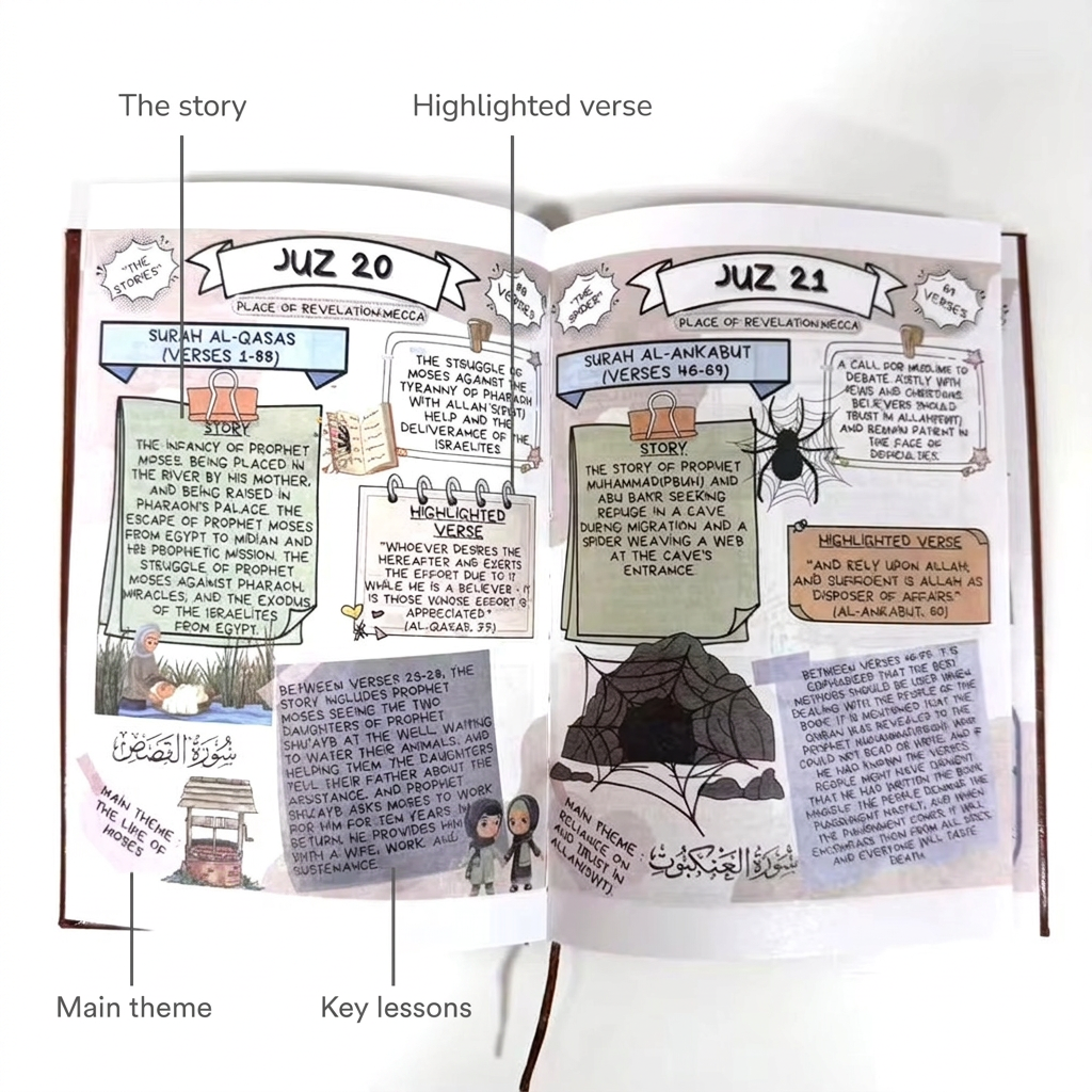 Inside pages with story, highlighted verse and key lessons